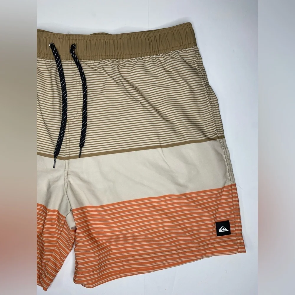 Quicksilver Board Shorts Mens 2XL Beige Orange Lined Elastic Waist Beach